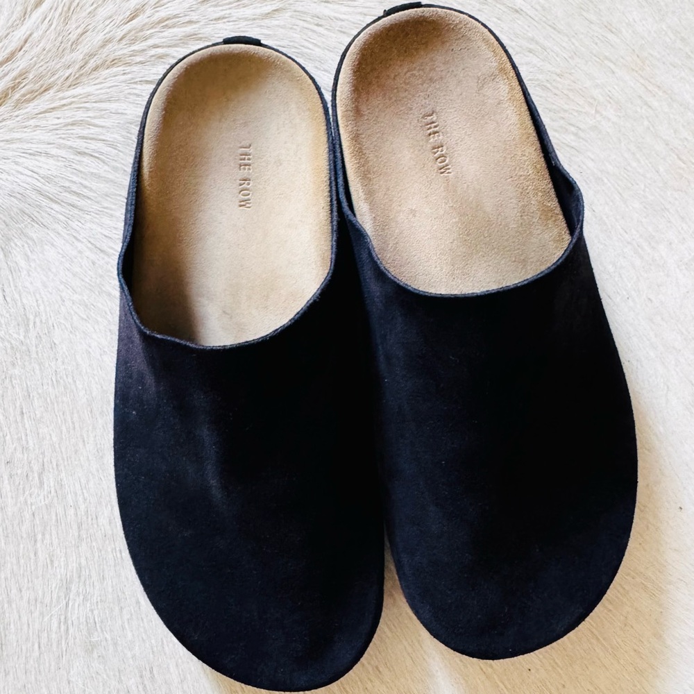 The Row Dark Suede Hugo mules 38